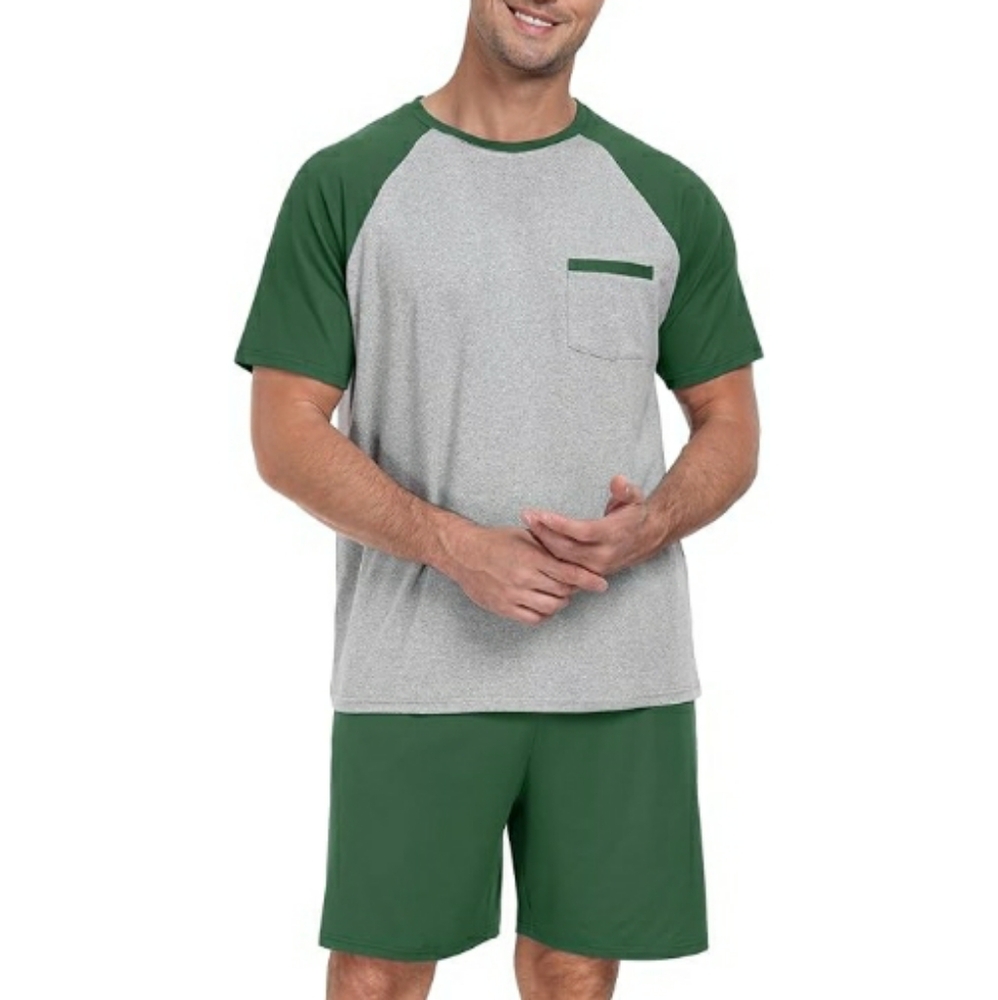 Men's Pajama Set Sleepwear Lightweight Short Sleeve Green /Gray NWT